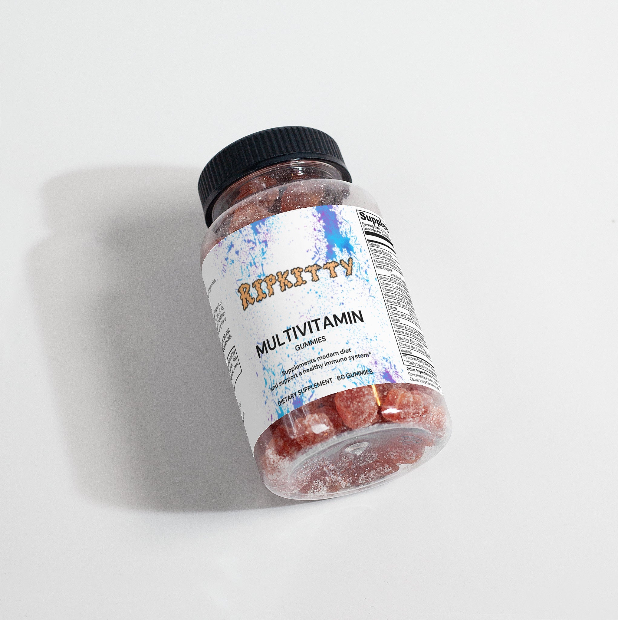 Ripkitty Multivitamin Bear Gummies for adults, 60 count, in colorful bear-shaped vitamin gummies with Ripkitty branding.