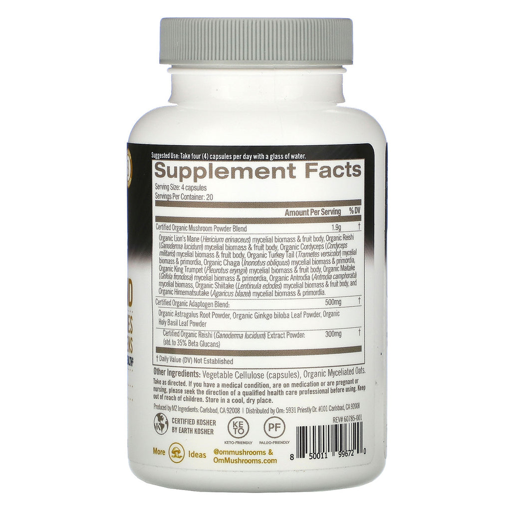 Night Shift Supply Company OM Mush SPF RD Master Blend food supplement bottle with 80 capsules, natural health product.