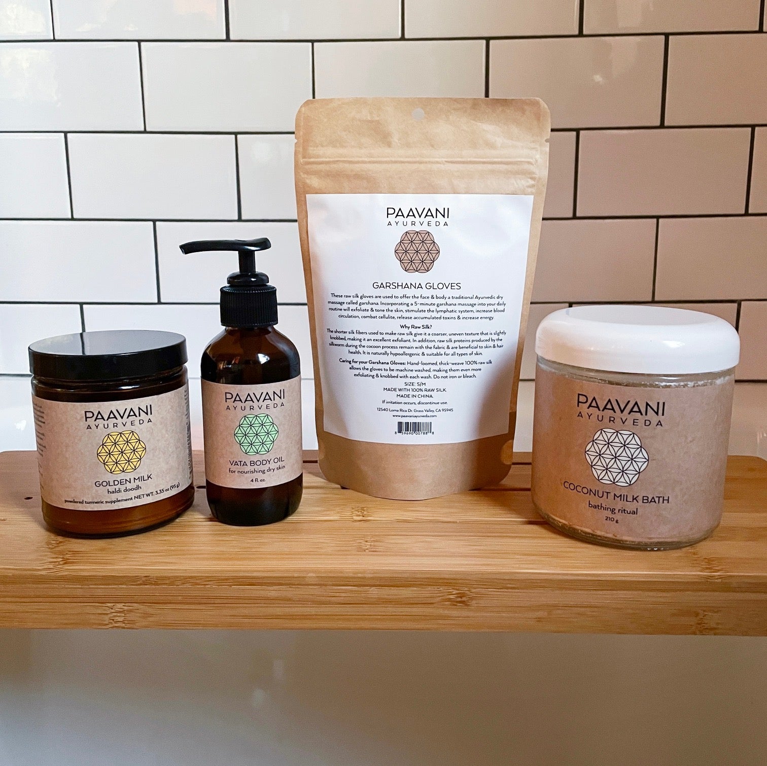 Simple Ayurvedic Bath Stack by Paavani Ayurveda for self-care, featuring natural ingredients for body, mind, spirit, and skin.