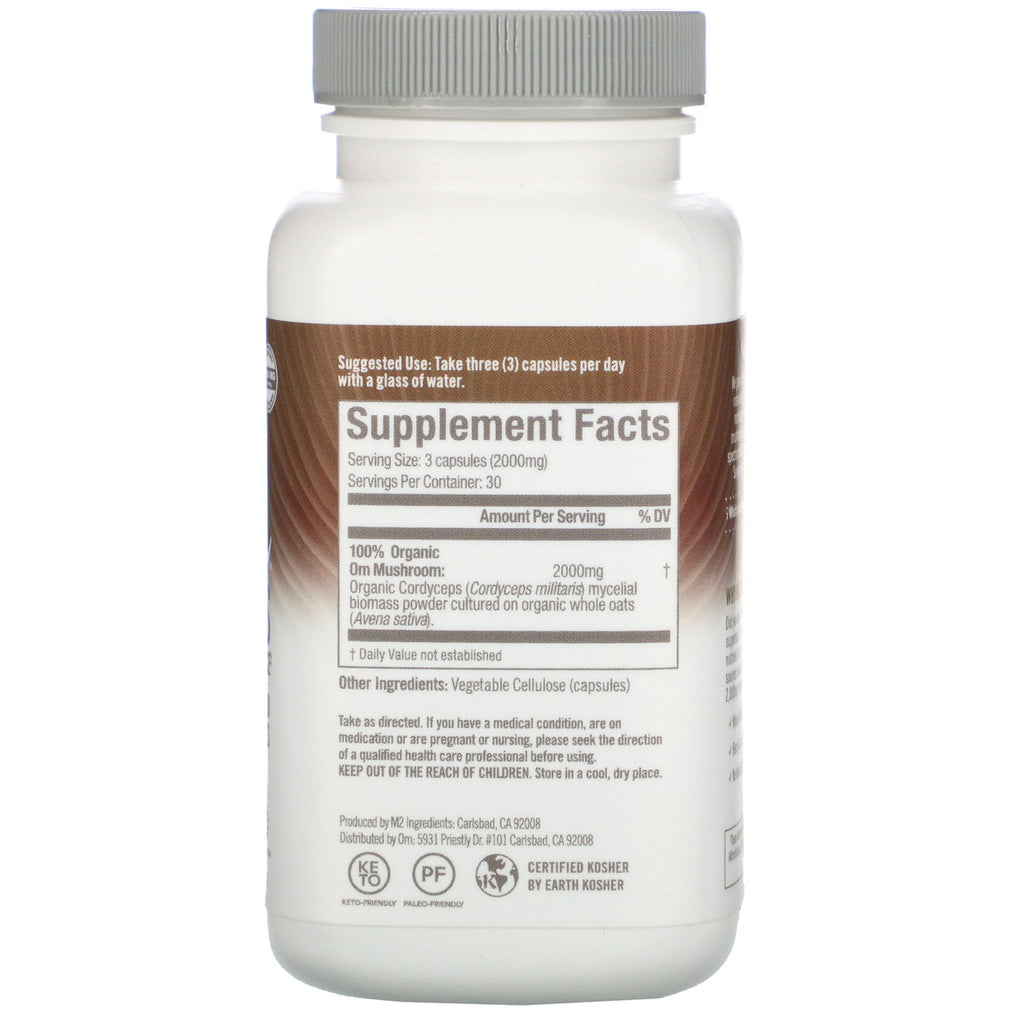 Night Shift Supply Company OM CRDYCPTS MUSH SF CAPS food supplement bottle with 90 vegetarian capsules for immune support.