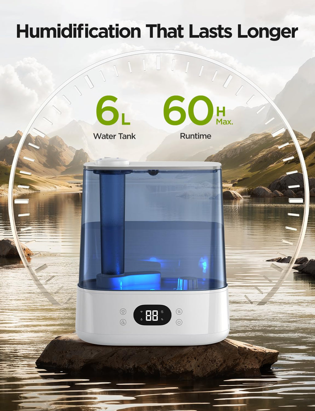 GoveeLife Smart Humidifiers for Bedroom, 6L Cool Mist Top Fill for Large Room, Humidity Sensor, Auto Mode, Schedule, 60H Quiet Runtime, WiFi Humidifier Essence Diffuser for Baby Plant, Work with Alexa