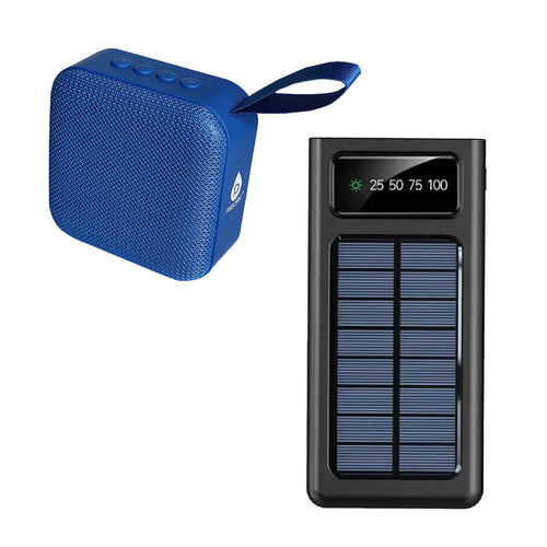 Pursonic Adventure Power & Sound Bundle featuring a portable solar power bank and a 360° wireless speaker for outdoor use