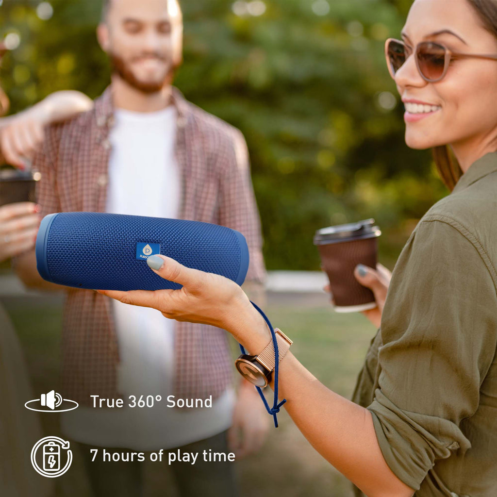 Pursonic waterproof wireless speaker with 360° hi-res sound, portable design, perfect for outdoor and indoor use.