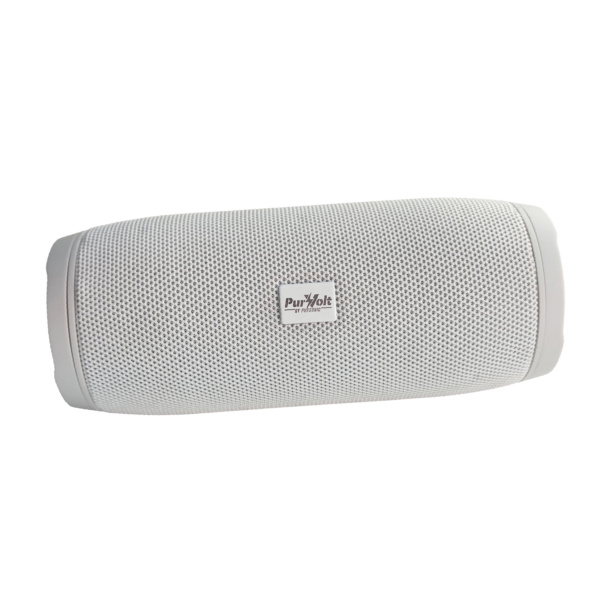 Pursonic Power Player wireless speaker in white with compact design and control buttons on top.