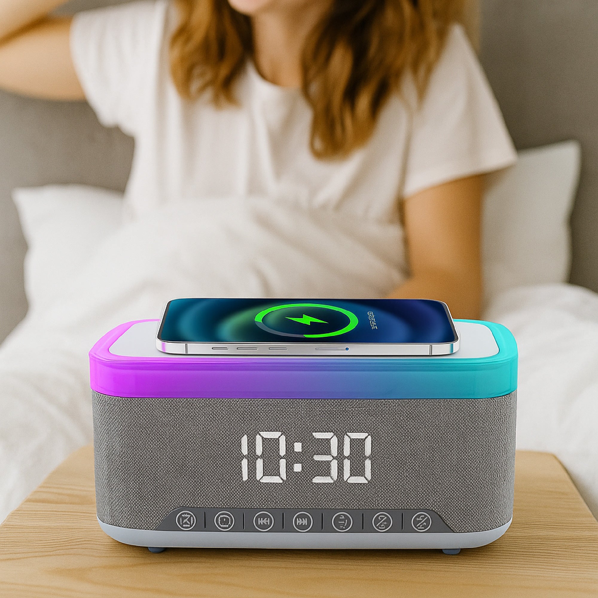 Desk-to-Bedside Power & Comfort Bundle – Sip & Charge 2-in-1 Mug Warmer + 5-in-1 Wireless Charging Alarm Clock Speaker - Night Shift Supply Company