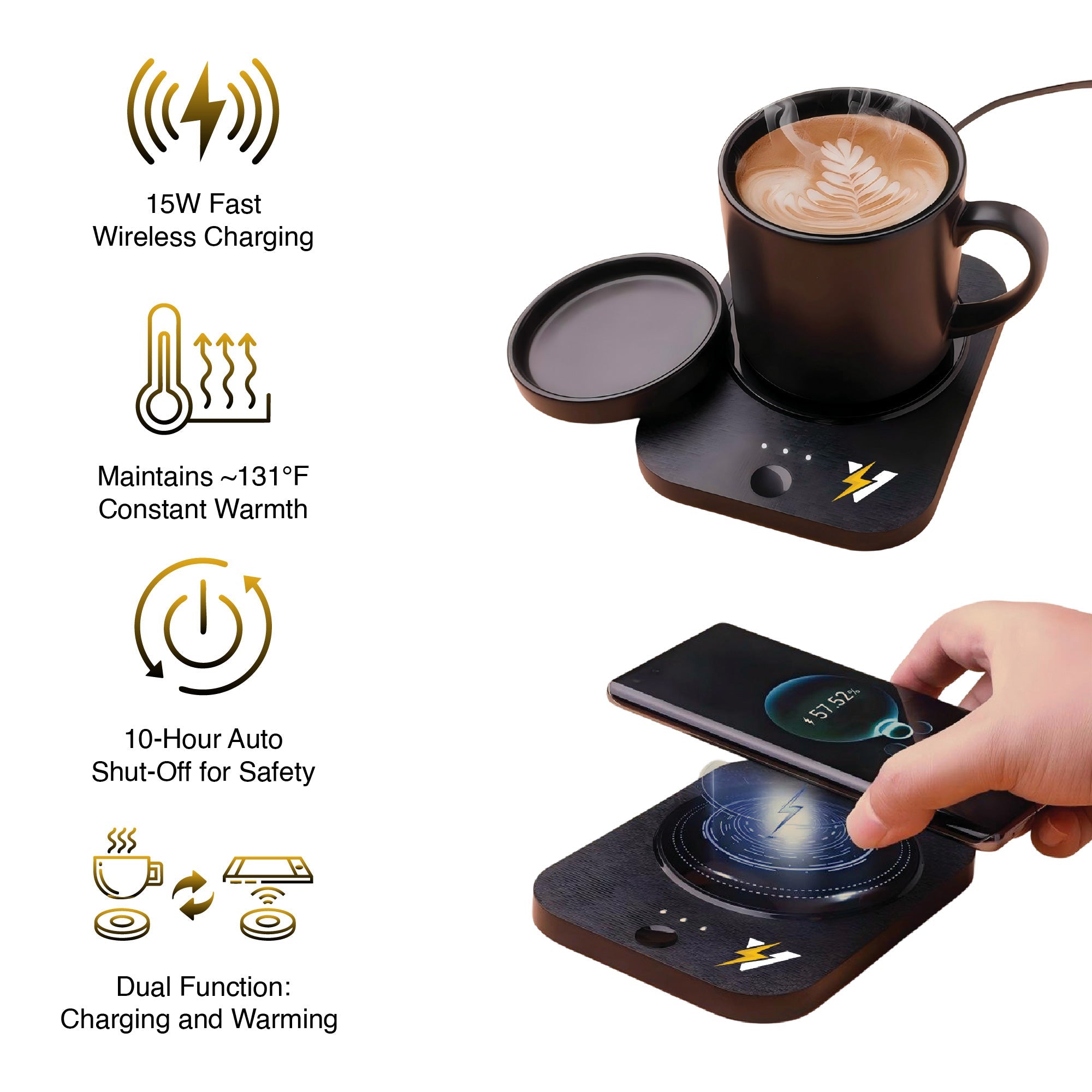 Pursonic Modern Workspace Productivity Bundle with LED desk lamp, wireless charger, and mug warmer on a desk setup.