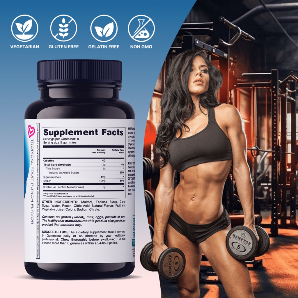 LIVS Gummies creatine supplement in strawberry and pineapple flavors, showing colorful gummy vitamins on a white background.
