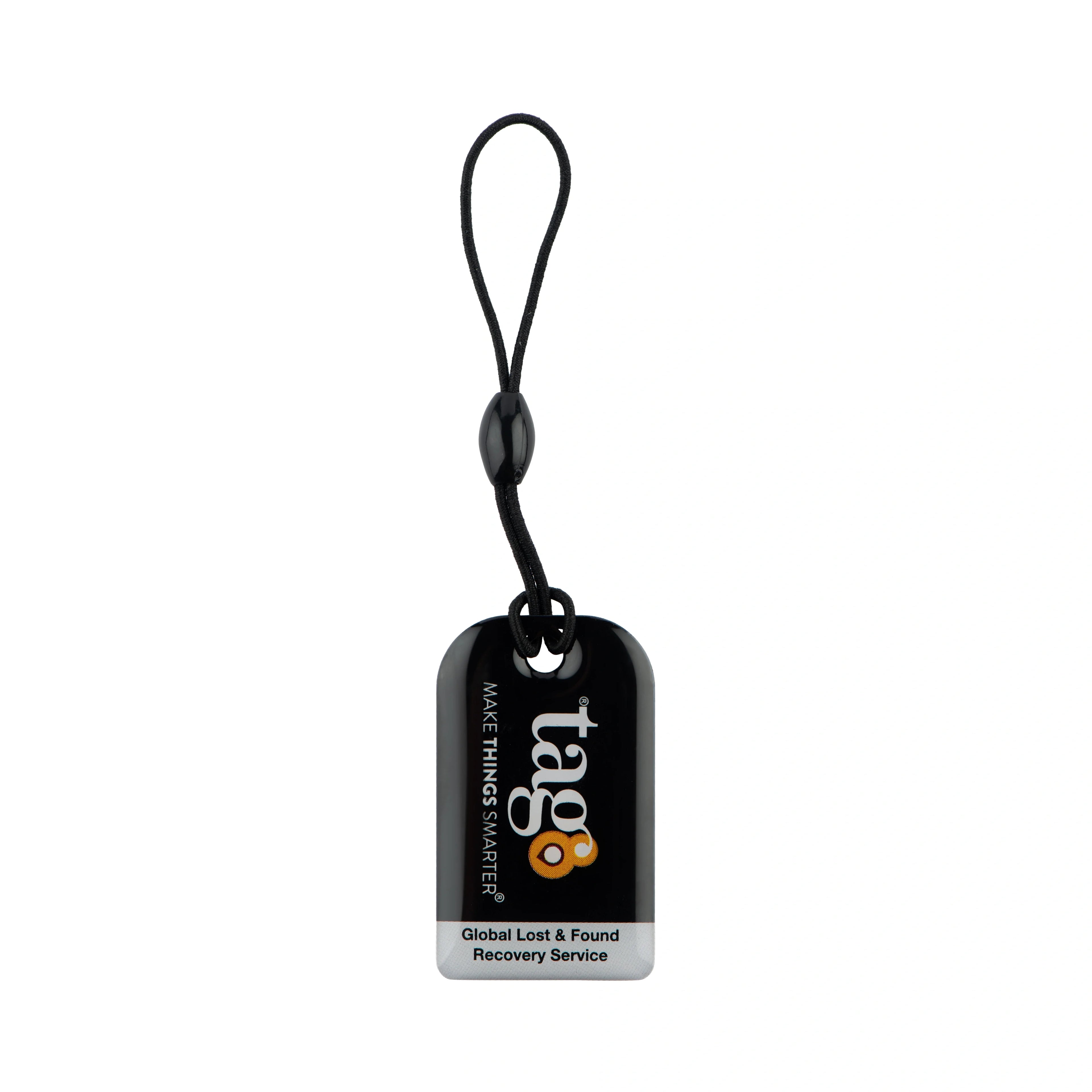 Black Key Security Tag by Key Tag, designed to secure keys, bags, toys, and more with a durable, tamper-evident design.