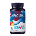 LIVS Gummies strawberry and pineapple flavored creatine supplement in a clear bottle with colorful gummies inside.