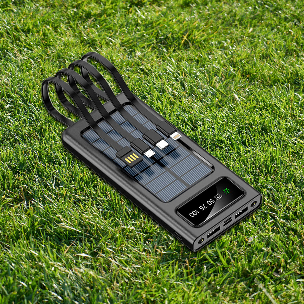 Pursonic LED Portable Solarsync Power Bank in use, compact electronic device charging smartphones outdoors.