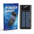 Pursonic LED Portable Solarsync Power Bank with solar charging, compact electronics device for power on the go, black and silver design