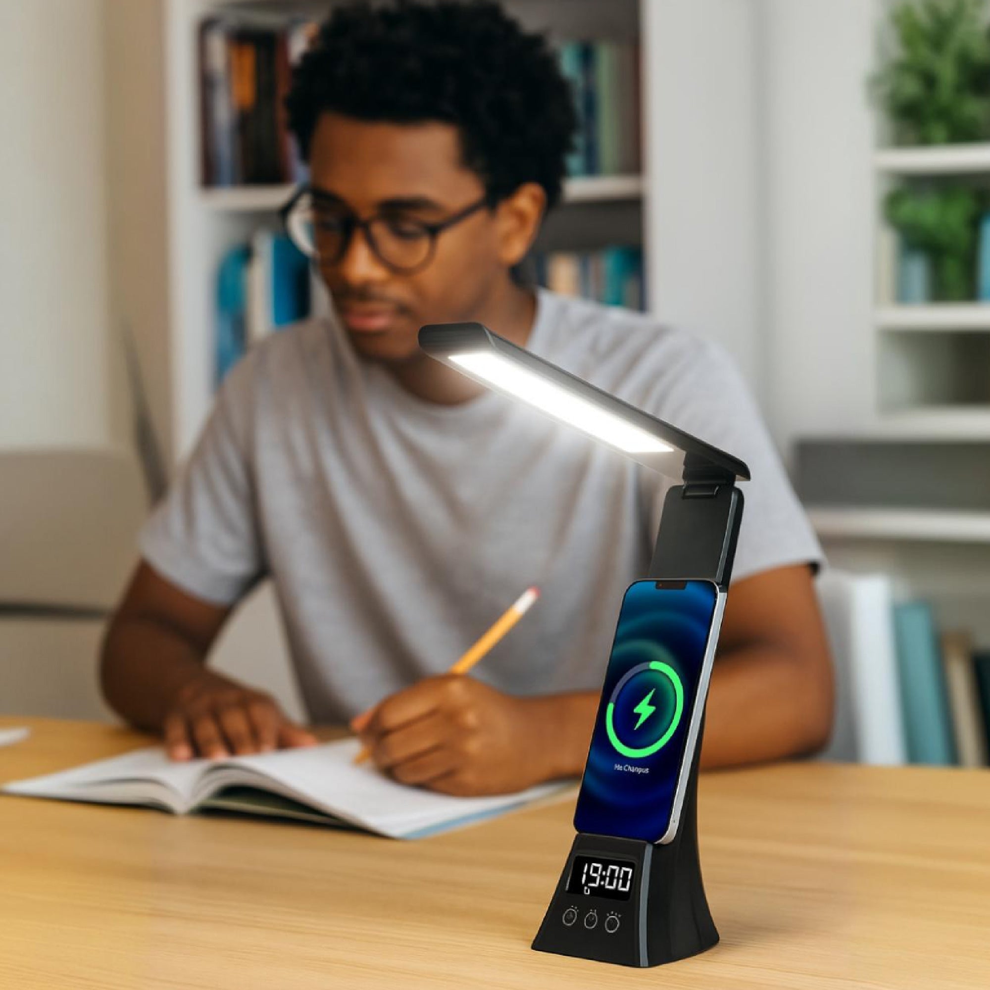 Pursonic 3-in-1 LED desk lamp with wireless charger and mug warmer, modern workspace electronics for productivity and lighting.