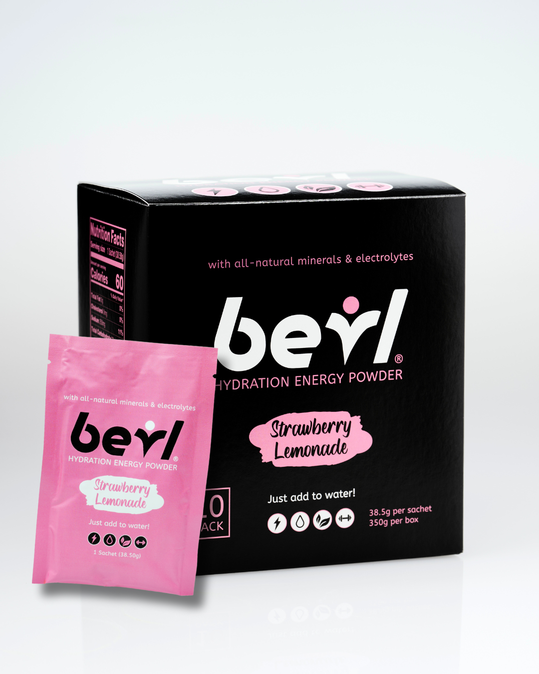 Strawberry Lemonade Hydration Energy Powder by BEVL - Dance Healthy, shown in a vibrant container with powder scoop.
