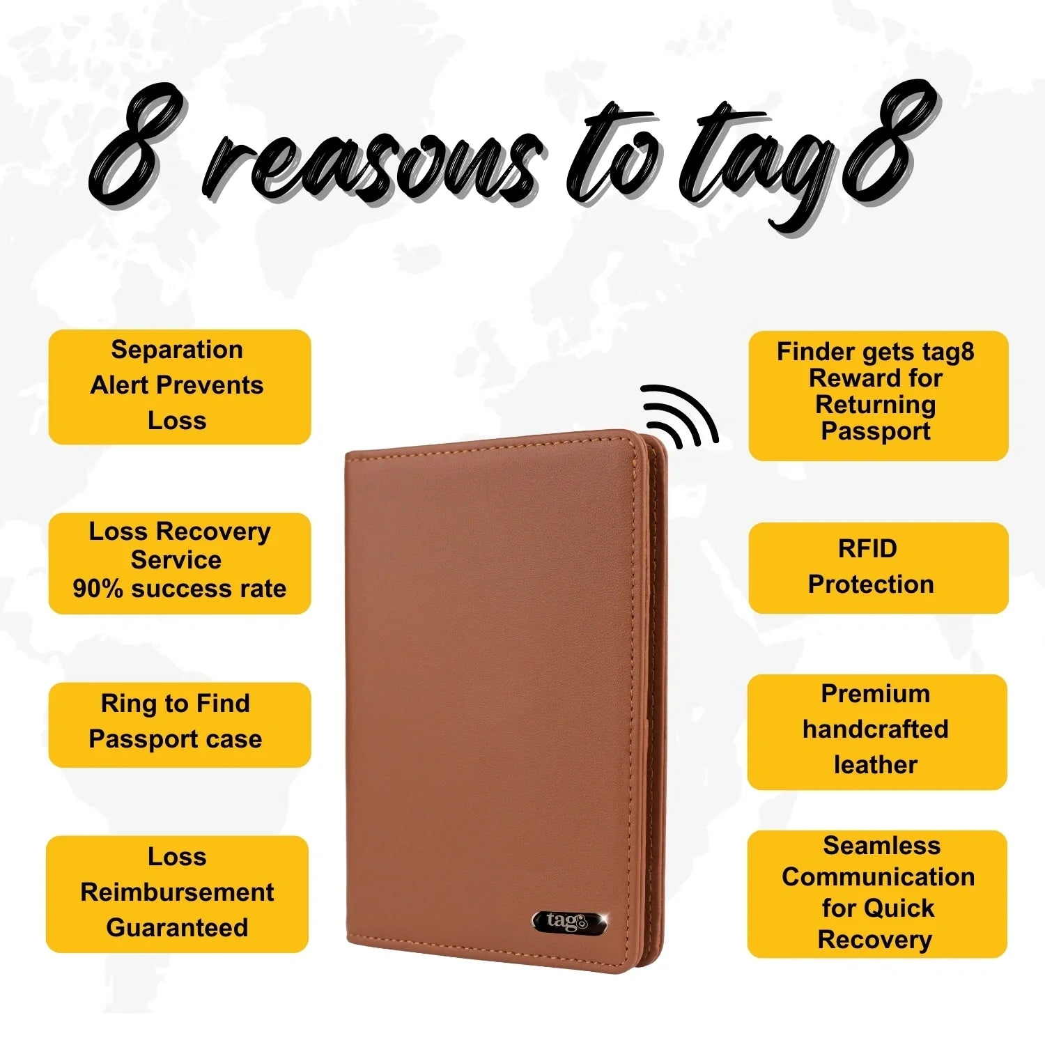 Dolphin Smart Leather Passport Tracker with RFID, designed to securely hold and organize travel documents and passports.