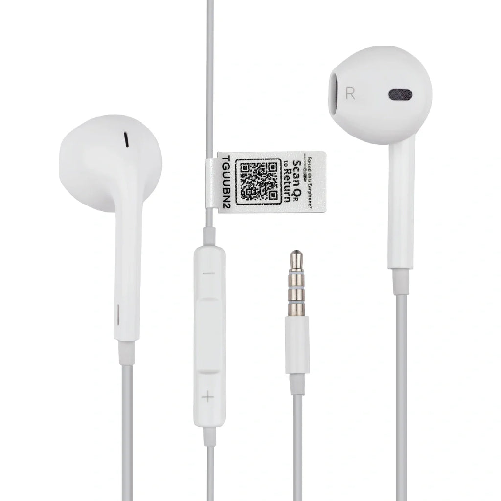 Loss Recovery Find My Phone earphones with QR code tag for easy tracking and recovery. Compact and wireless design.