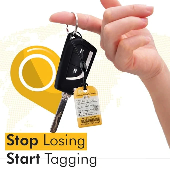 Key Security tag from Key Tag brand, designed to attach to keys, bags, toys, and more for secure identification.