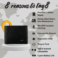 Stitchless Dolphin Tracker smart wallet with RFID, designed for secure card storage and easy lost item recovery.